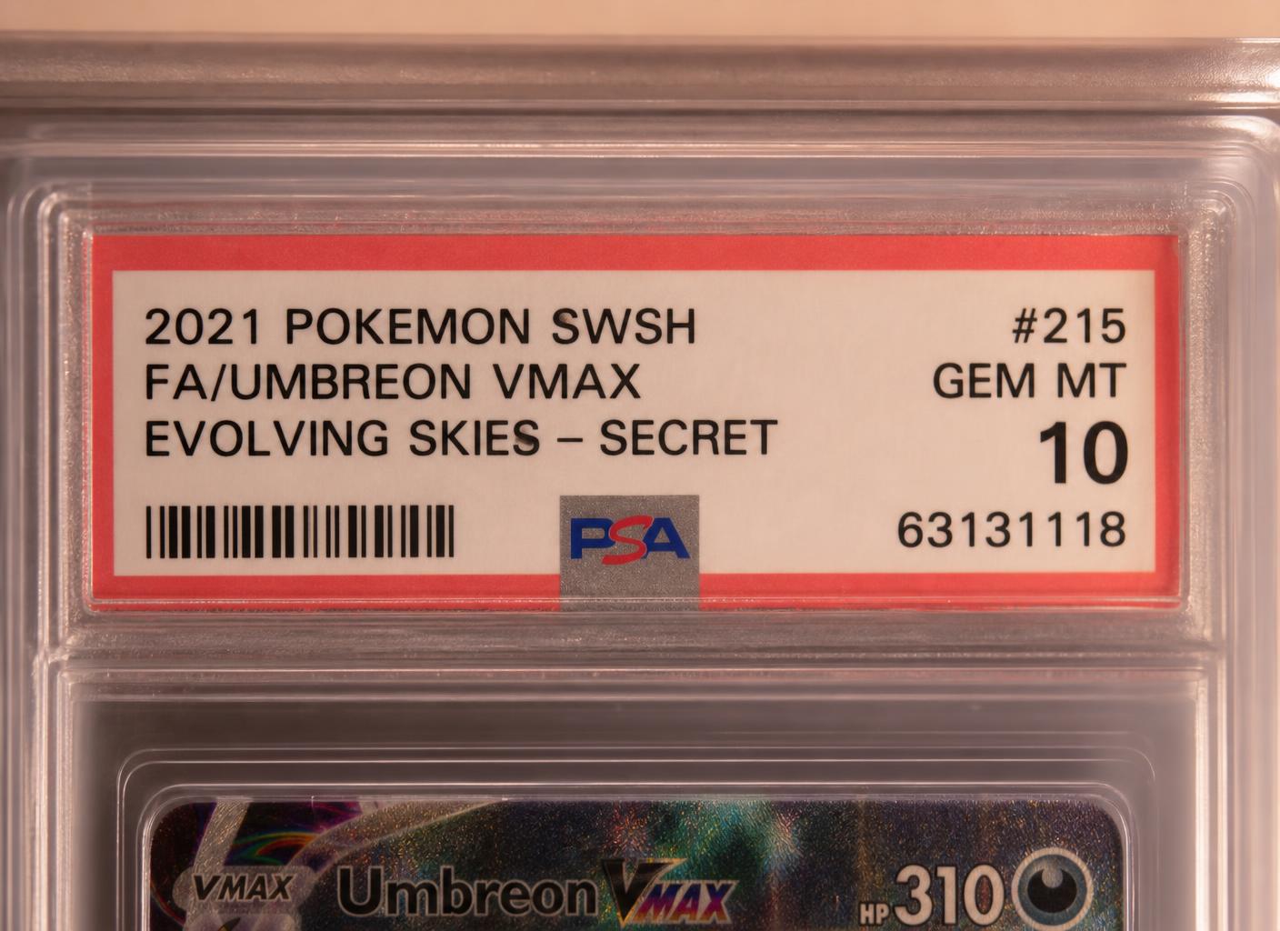Close-up of a clear protective case holding a collectible trading card